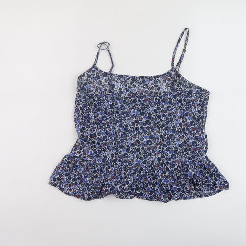 Jack Wills Womens Blue Floral Cotton Basic Tank Size 10 Round Neck