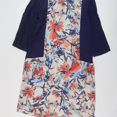 Brantree Womens Blue Floral Lyocell A-Line Size M Round Neck Zip