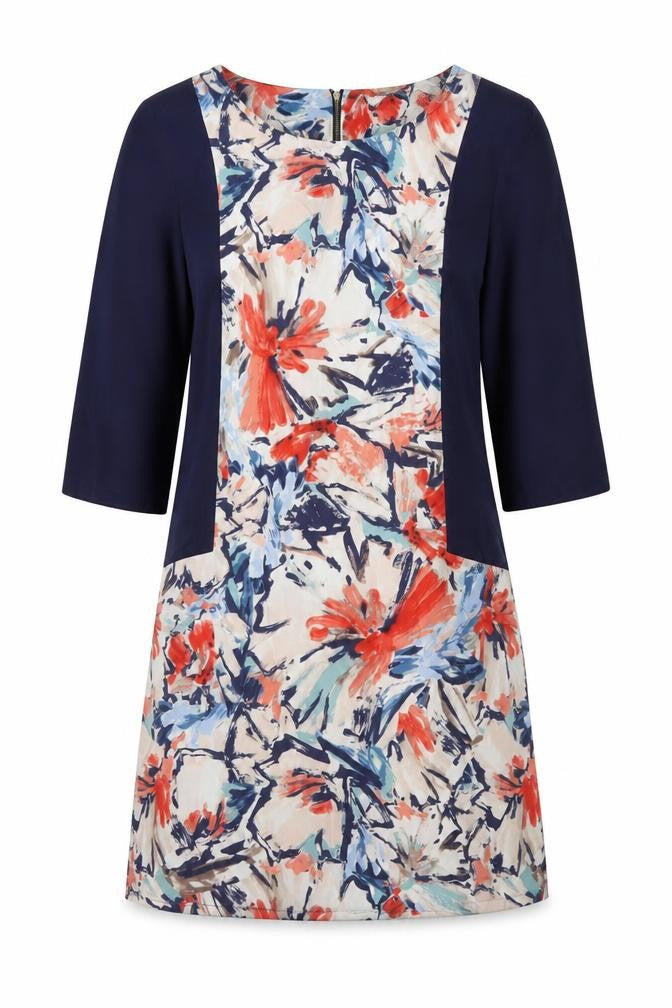 Brantree Womens Blue Floral Lyocell A-Line Size M Round Neck Zip