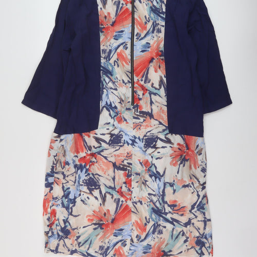 Brantree Womens Blue Floral Lyocell A-Line Size M Round Neck Zip