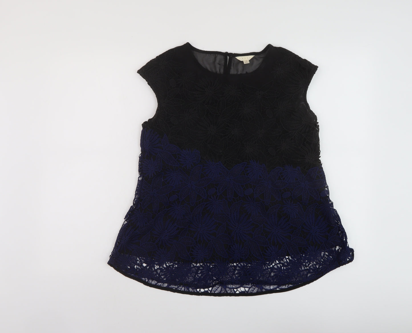 Adiva Womens Black Geometric Polyester Basic T-Shirt Size S Round Neck