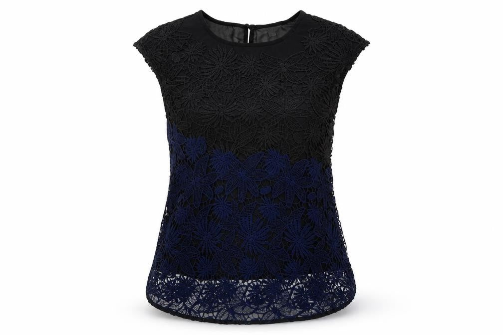 Front view of Adiva women’s black geometric polyester basic t-shirt, size S, round neck