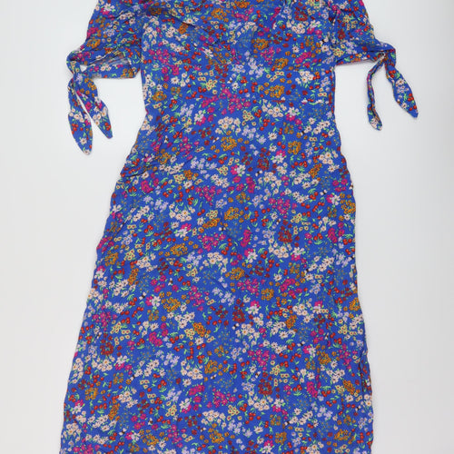 Nobody's Child Womens Blue Floral Viscose A-Line Size 10 V-Neck Button