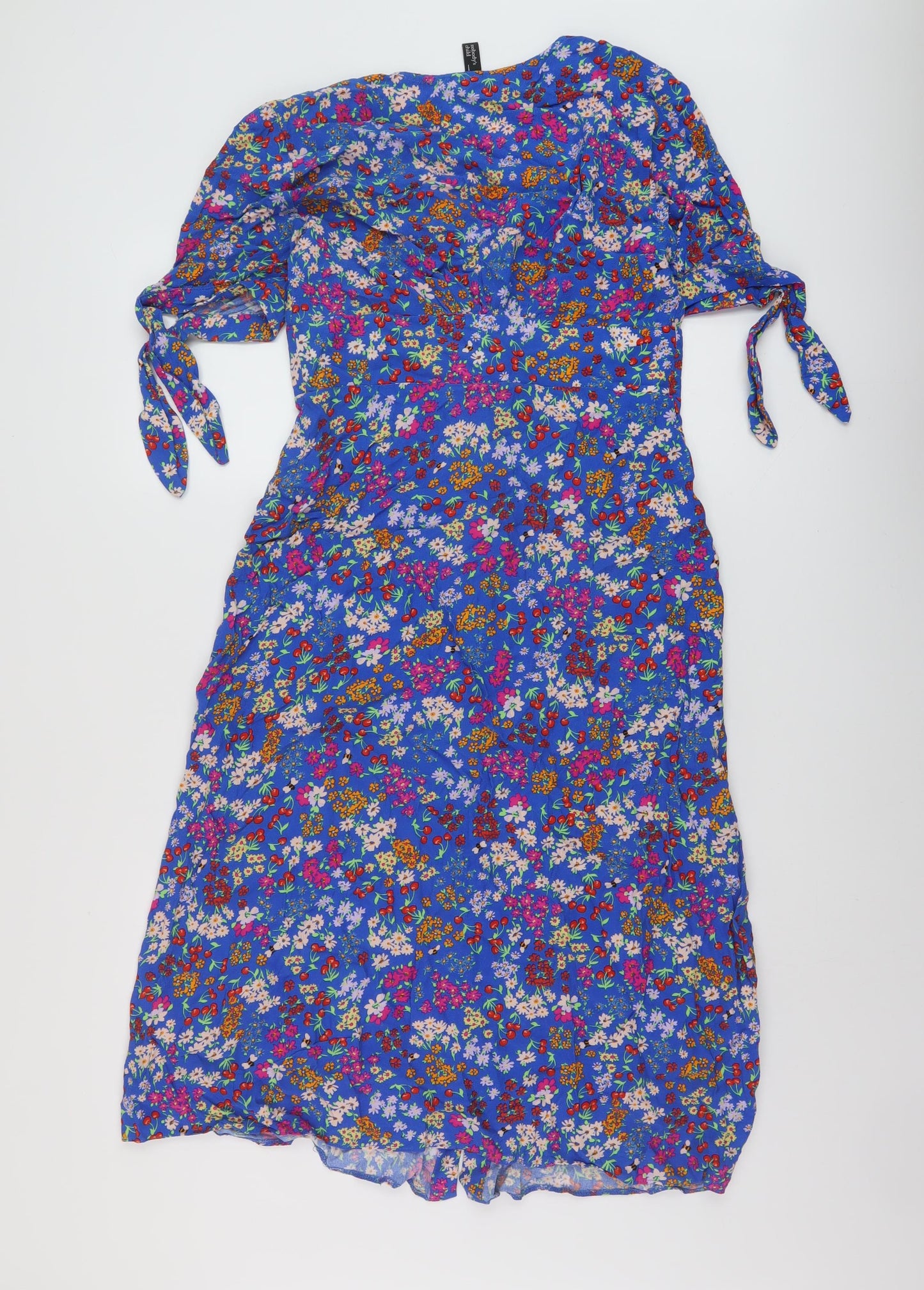 Nobody's Child Womens Blue Floral Viscose A-Line Size 10 V-Neck Button
