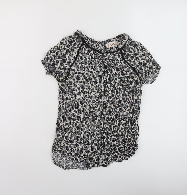 Louche Womens Black Geometric Viscose Basic T-Shirt Size 8 Round Neck