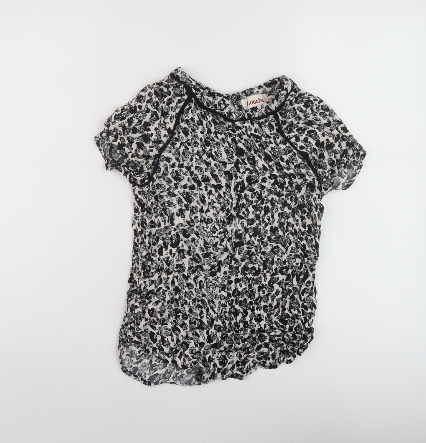 Louche Womens Black Geometric Viscose Basic T-Shirt Size 8 Round Neck