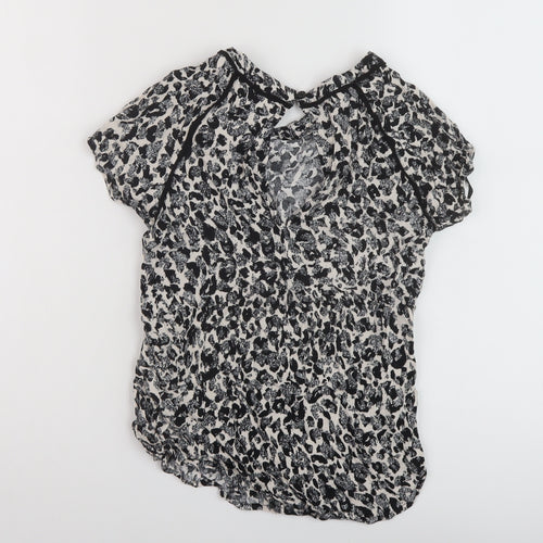 Louche Womens Black Geometric Viscose Basic T-Shirt Size 8 Round Neck