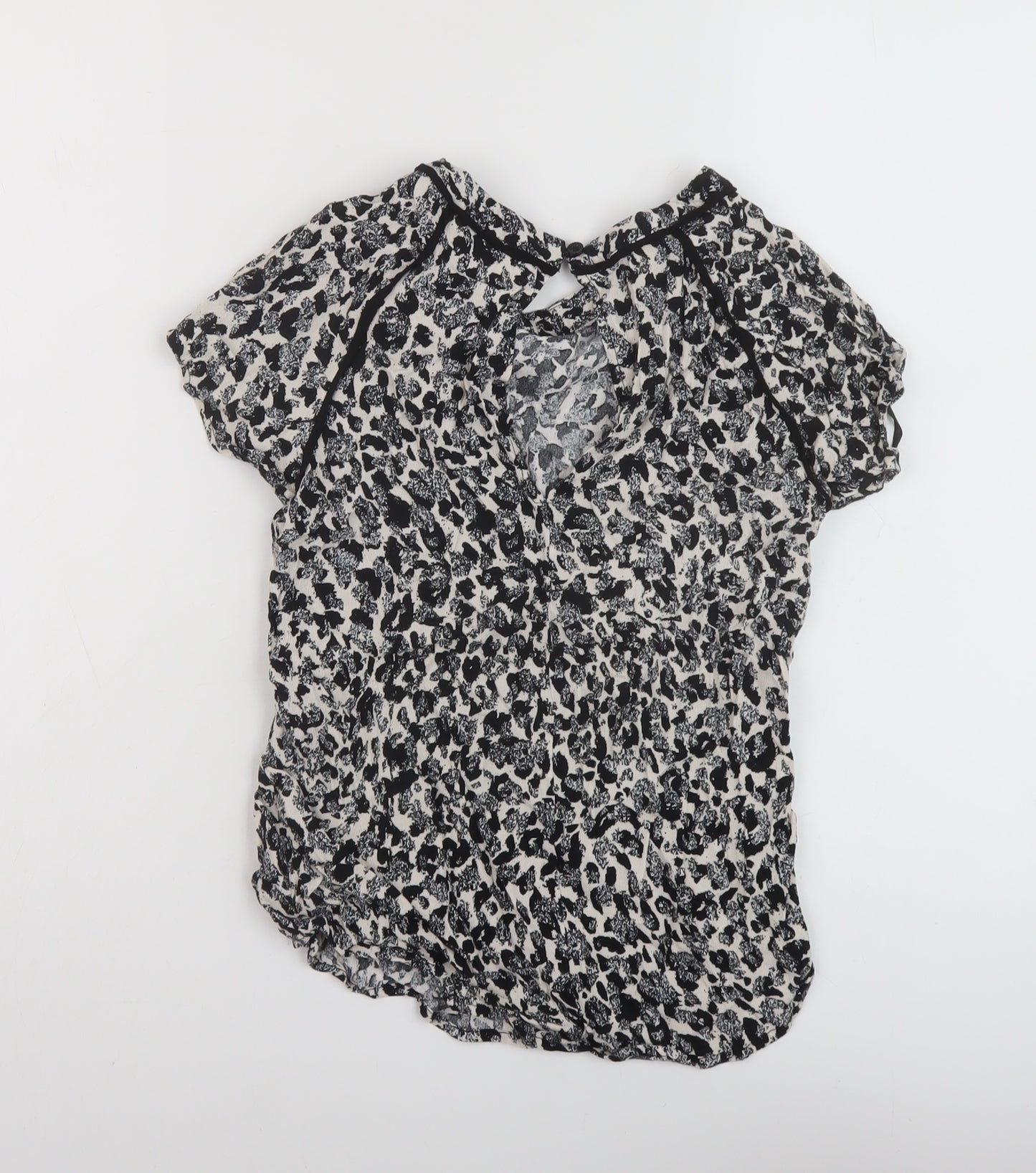 Louche Womens Black Geometric Viscose Basic T-Shirt Size 8 Round Neck