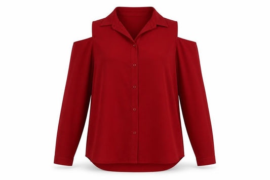 Front view of New Look women’s red polyester basic blouse, size UK 10, collared