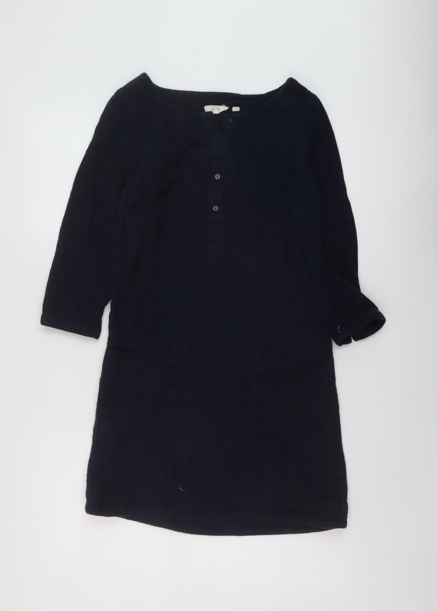 Fat Face Womens Blue Plaid Cotton A-Line Size 6 V-Neck Button