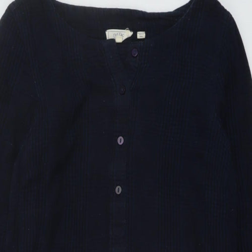 Fat Face Womens Blue Plaid Cotton A-Line Size 6 V-Neck Button
