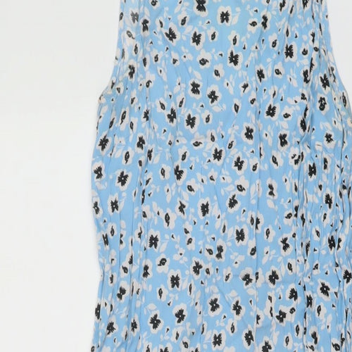 Topshop Womens Blue Floral Viscose A-Line Size 8 Mock Neck Button
