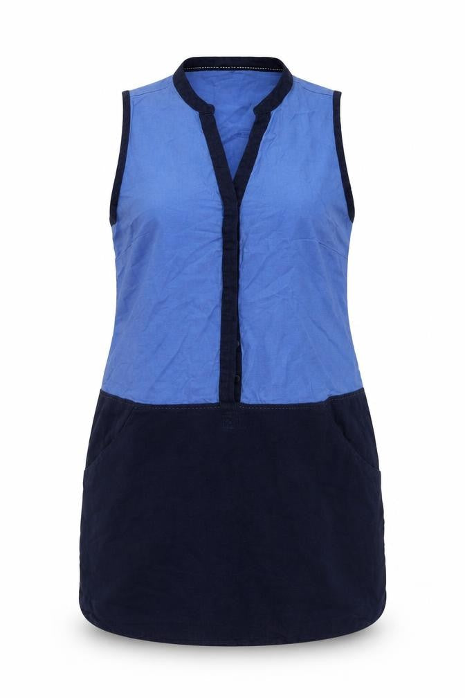 Front view of Next women’s blue viscose a-line, size UK 14, v-neck button