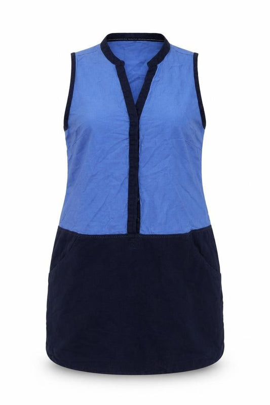 Front view of Next women’s blue viscose a-line, size UK 14, v-neck button
