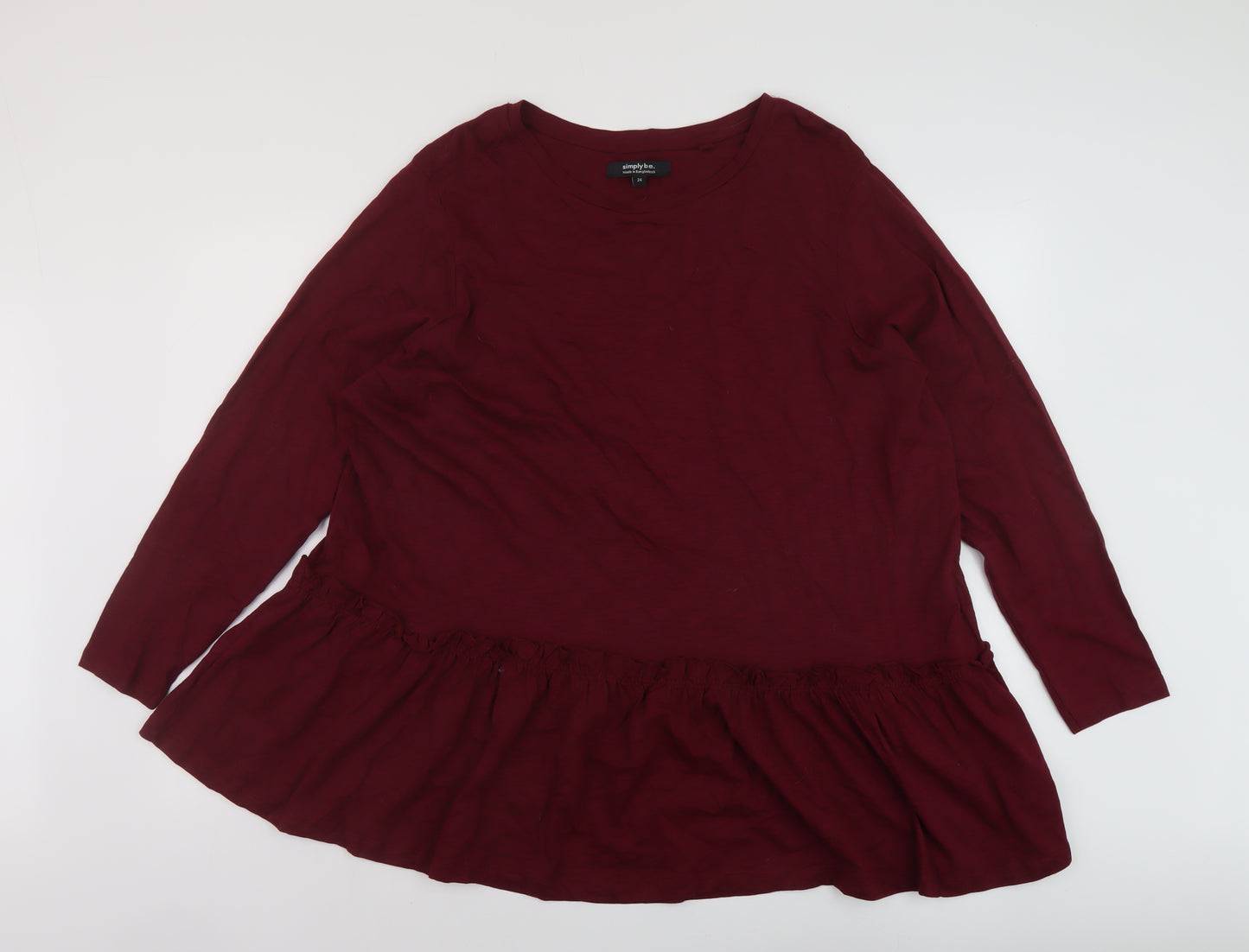 Simply Be Womens Red Cotton Tunic Blouse Size 24 Round Neck