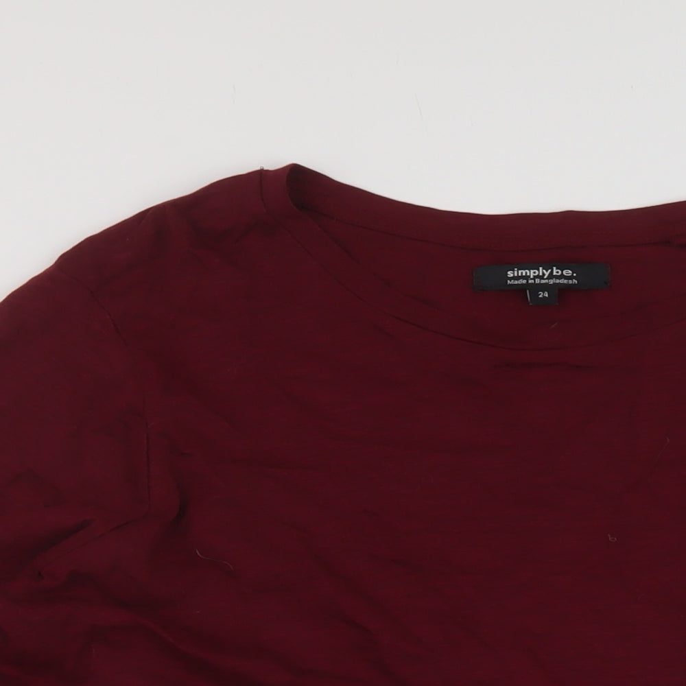 Simply Be Womens Red Cotton Tunic Blouse Size 24 Round Neck