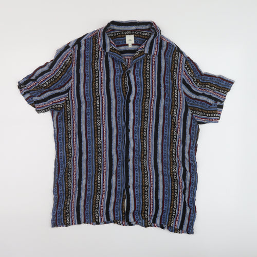River Island Mens Multicoloured Striped Viscose Button-Up Size M Collared Button