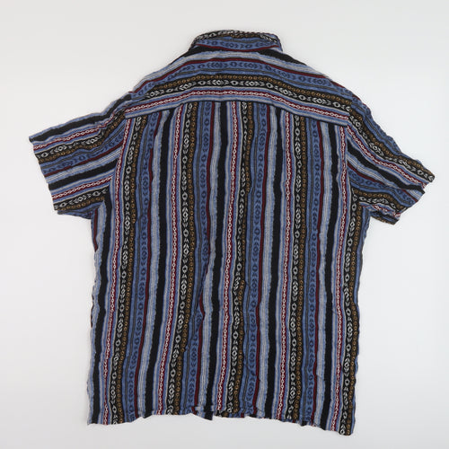River Island Mens Multicoloured Striped Viscose Button-Up Size M Collared Button