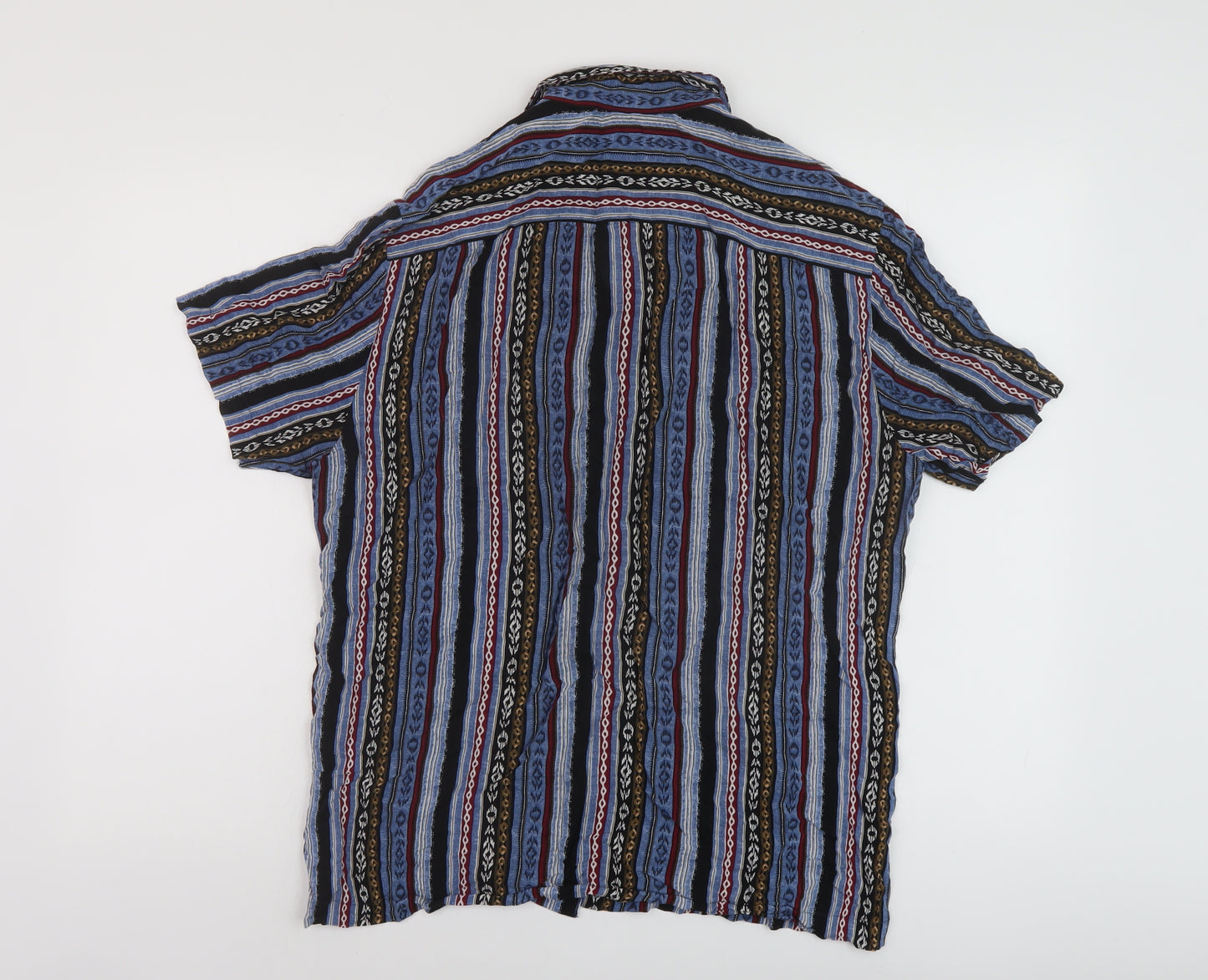 River Island Mens Multicoloured Striped Viscose Button-Up Size M Collared Button