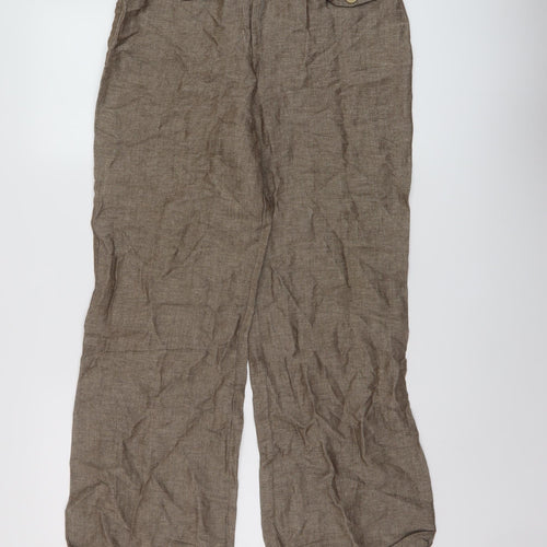 Per Una Womens Brown Linen Trousers Size 12 L27 in Regular Button
