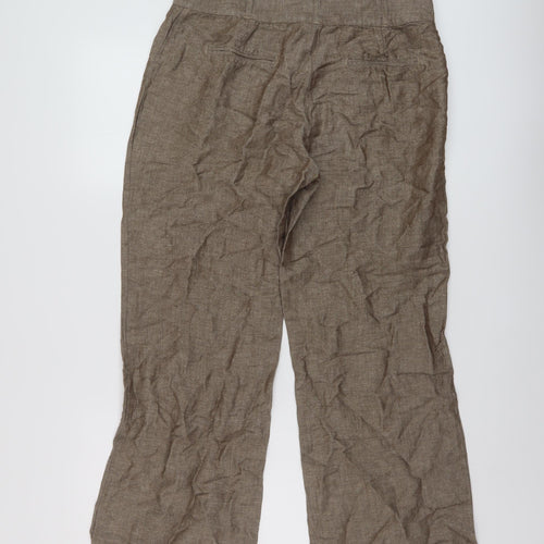 Per Una Womens Brown Linen Trousers Size 12 L27 in Regular Button