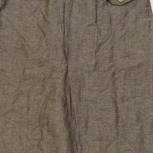 Per Una Womens Brown Linen Trousers Size 12 L27 in Regular Button