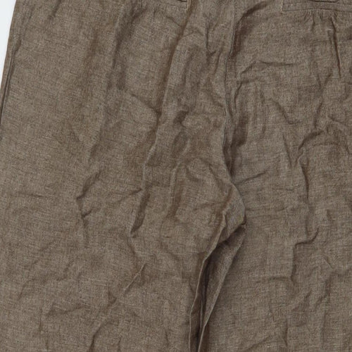 Per Una Womens Brown Linen Trousers Size 12 L27 in Regular Button
