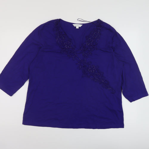 Heather Valley Womens Blue Viscose Basic Blouse Size 20 V-Neck