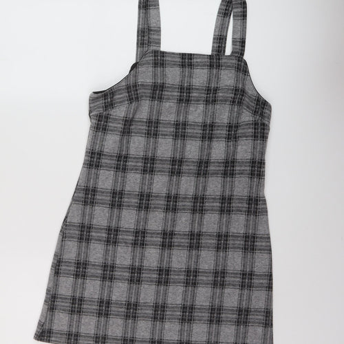 New Look Womens Grey Plaid Polyester Mini Size 10 Square Neck Pullover