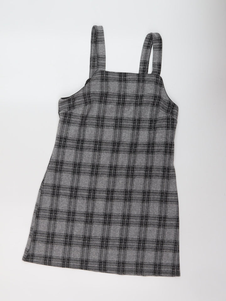 New Look Womens Grey Plaid Polyester Mini Size 10 Square Neck Pullover