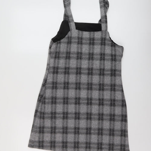 New Look Womens Grey Plaid Polyester Mini Size 10 Square Neck Pullover