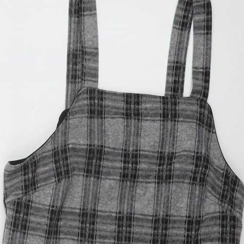 New Look Womens Grey Plaid Polyester Mini Size 10 Square Neck Pullover