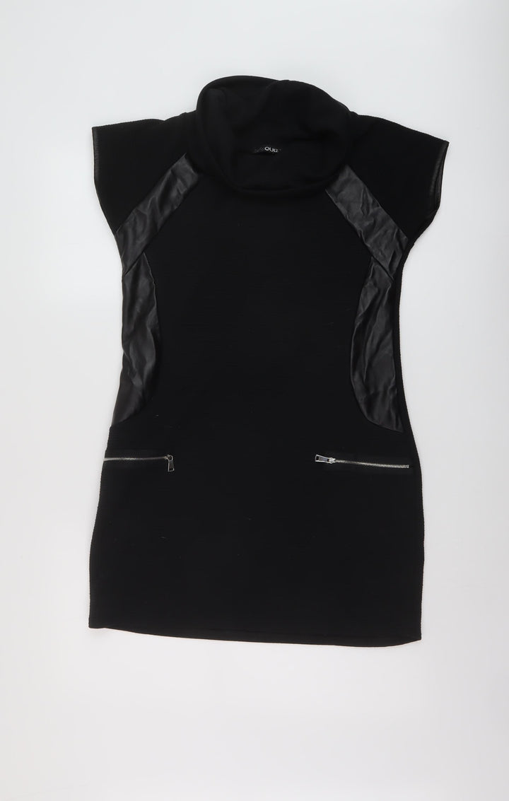 Quiz Womens Black Polyester Mini Size 10 Roll Neck Pullover