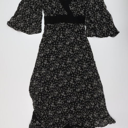 EAST Womens Black Geometric Viscose A-Line Size 16 V-Neck Pullover