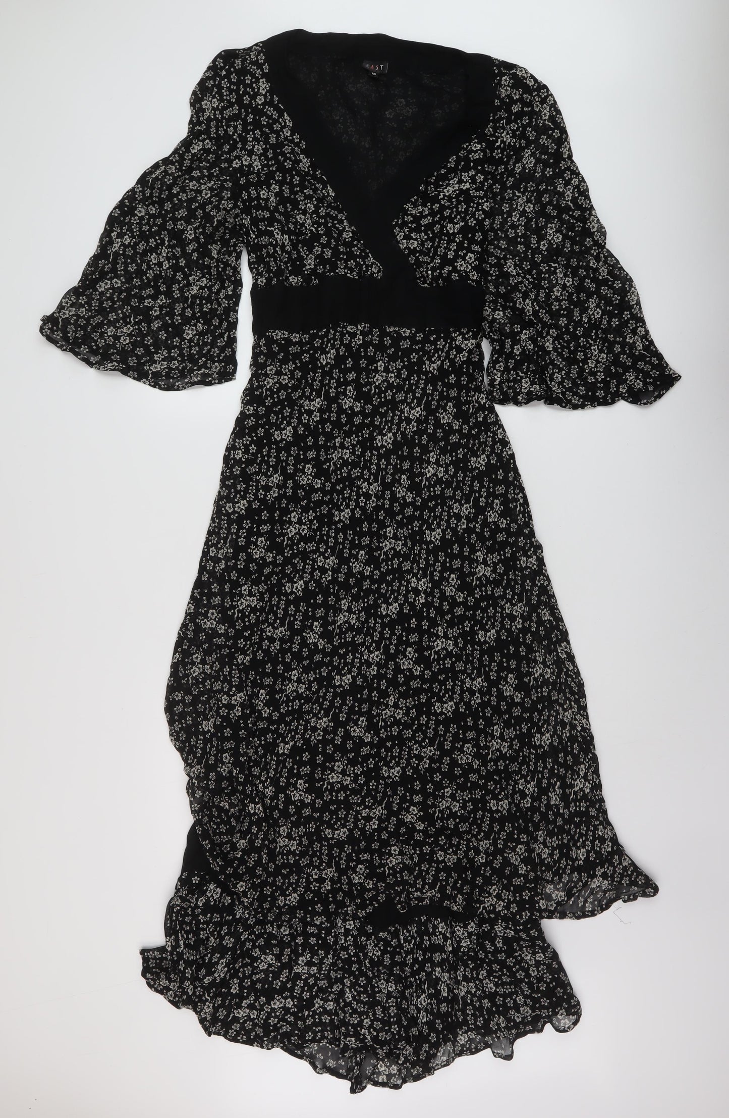 EAST Womens Black Geometric Viscose A-Line Size 16 V-Neck Pullover
