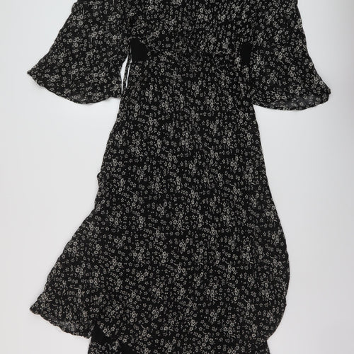 EAST Womens Black Geometric Viscose A-Line Size 16 V-Neck Pullover