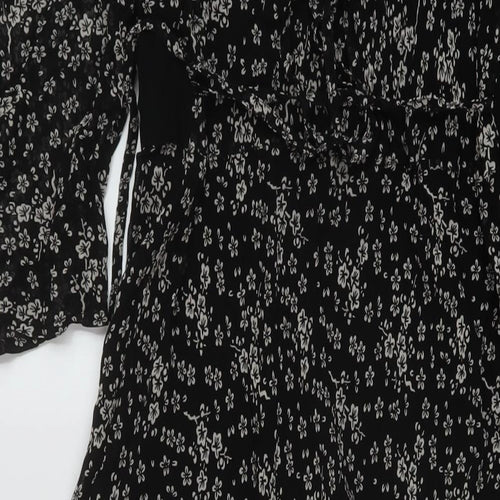 EAST Womens Black Geometric Viscose A-Line Size 16 V-Neck Pullover