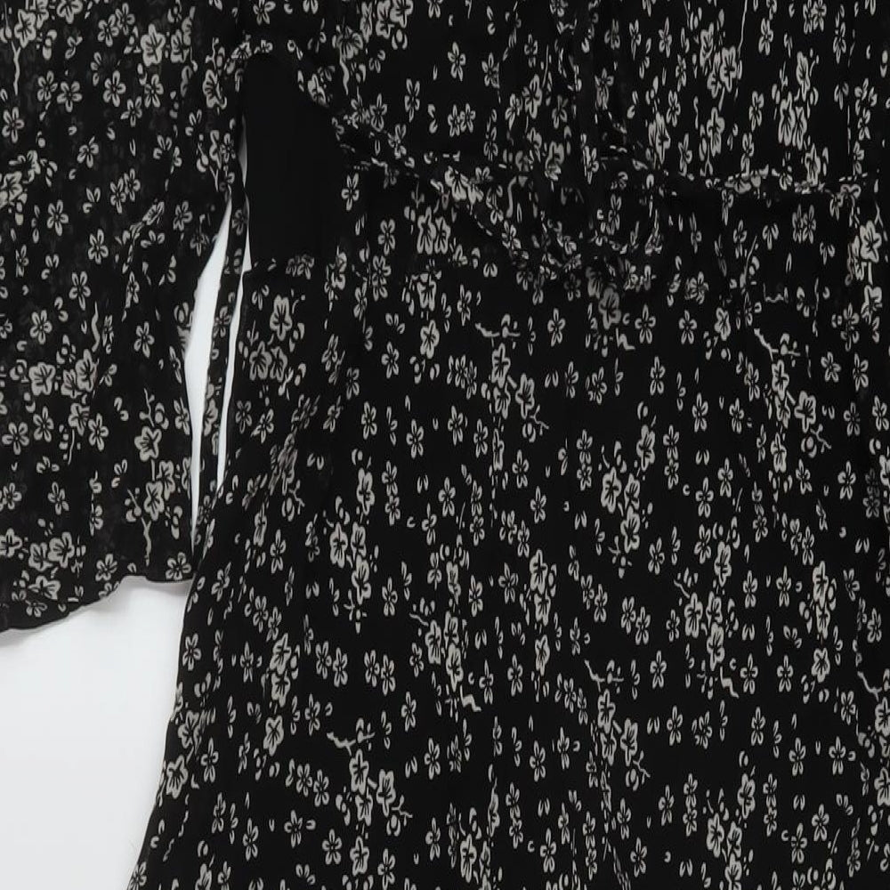 EAST Womens Black Geometric Viscose A-Line Size 16 V-Neck Pullover