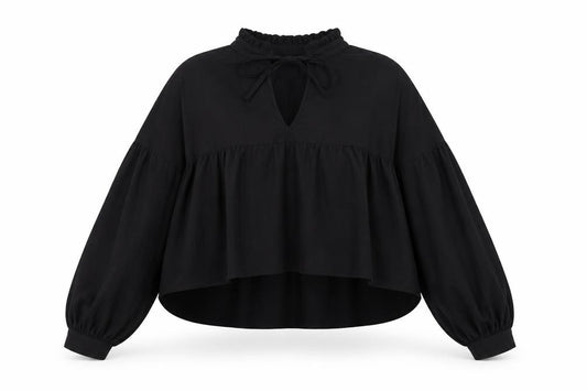 Front view of In the Style women’s black polyester basic blouse, size UK 10, mock neck
