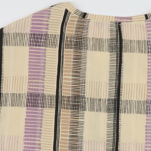 Marks and Spencer Womens Beige Plaid Polyester Basic T-Shirt Size 12 V-Neck