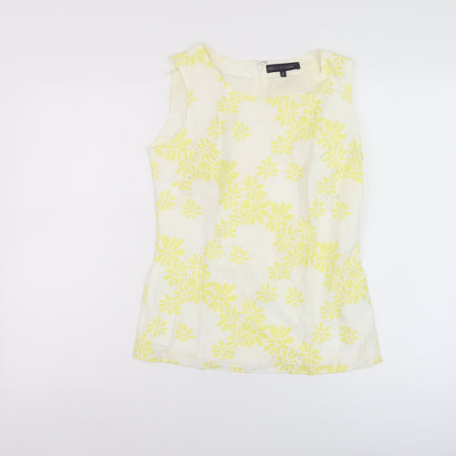 Marks and Spencer Womens White Floral Cotton Basic Tank Size 6 Round Neck