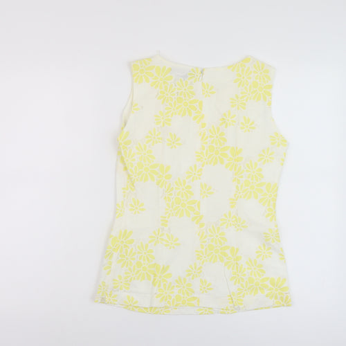 Marks and Spencer Womens White Floral Cotton Basic Tank Size 6 Round Neck