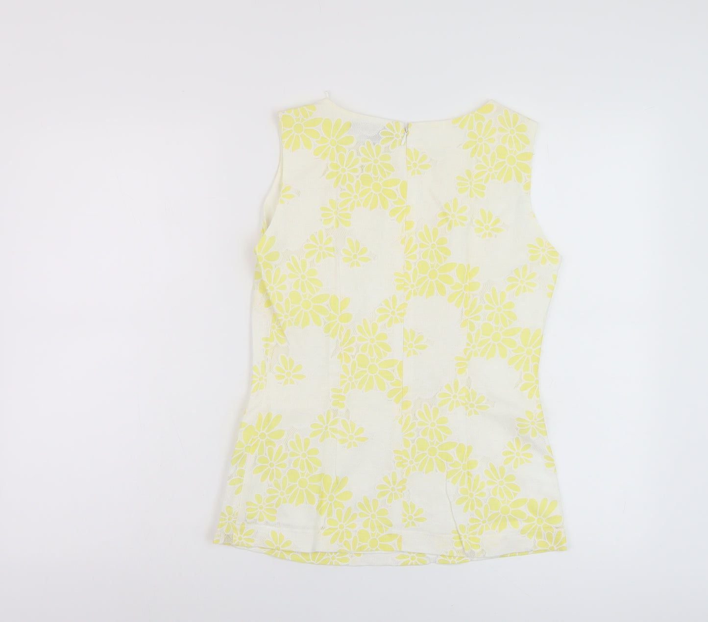 Marks and Spencer Womens White Floral Cotton Basic Tank Size 6 Round Neck