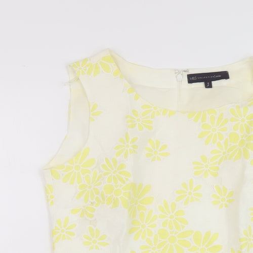 Marks and Spencer Womens White Floral Cotton Basic Tank Size 6 Round Neck