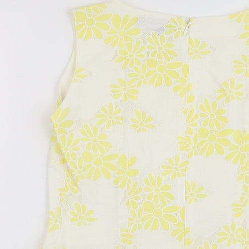 Marks and Spencer Womens White Floral Cotton Basic Tank Size 6 Round Neck