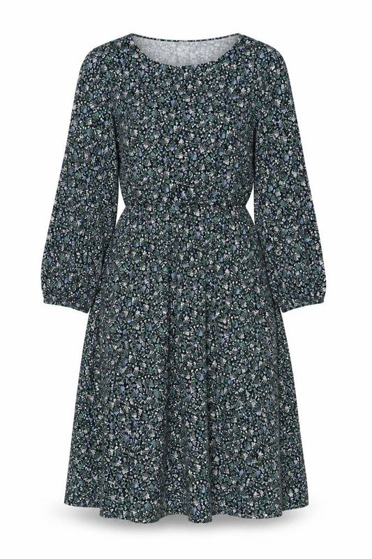 Front view of Marks & Spencer women’s multicoloured floral viscose a-line, size UK 12, round neck pullover