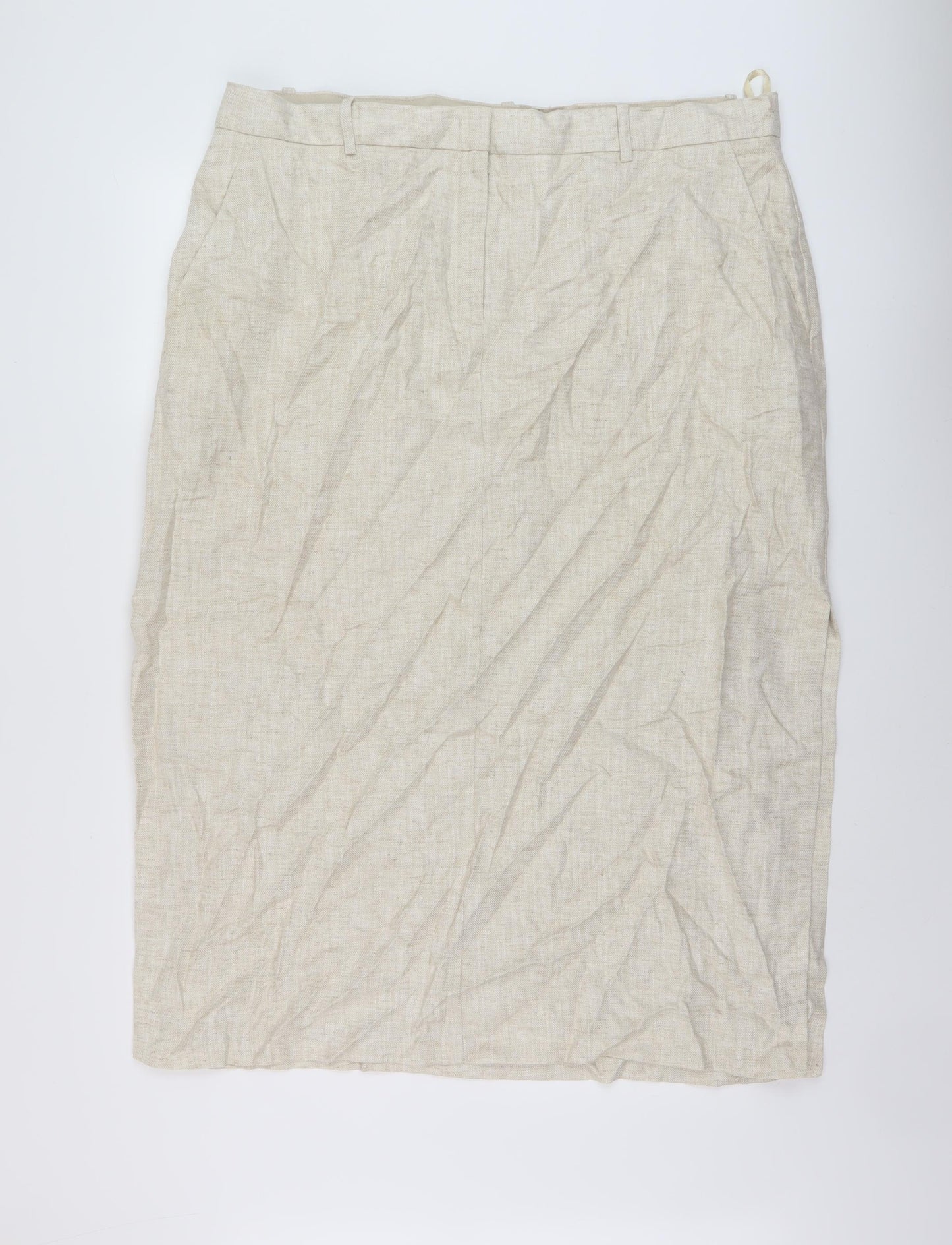 Marks and Spencer Womens Beige Polyester Straight & Pencil Skirt Size 22 Zip