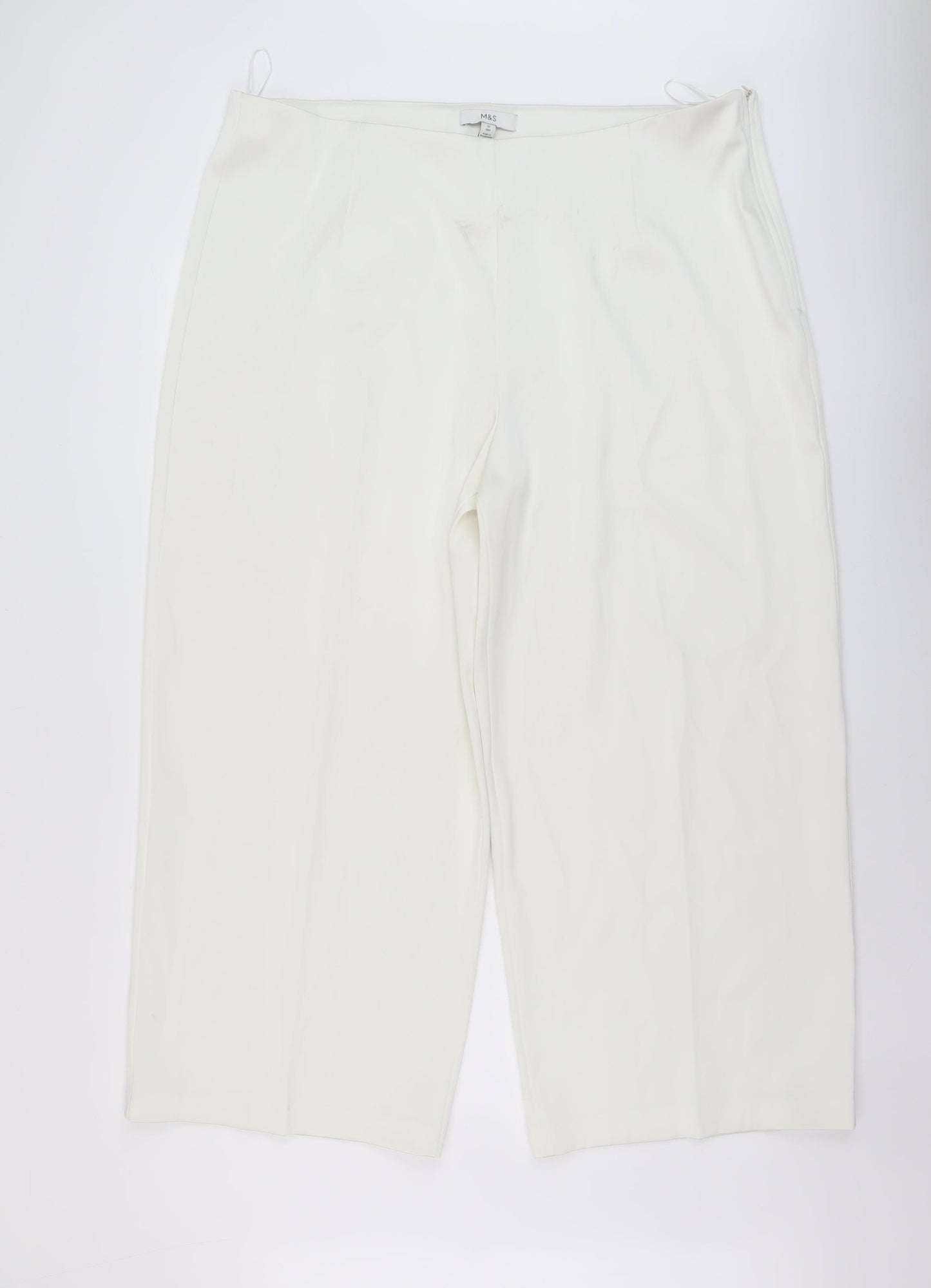 Marks and Spencer Womens Ivory Polyester Trousers Size 22 L27 in Regular Zip