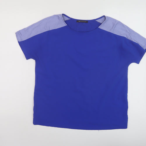 Marks and Spencer Womens Blue Viscose Basic T-Shirt Size 12 Round Neck