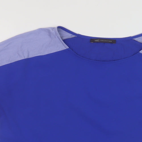 Marks and Spencer Womens Blue Viscose Basic T-Shirt Size 12 Round Neck